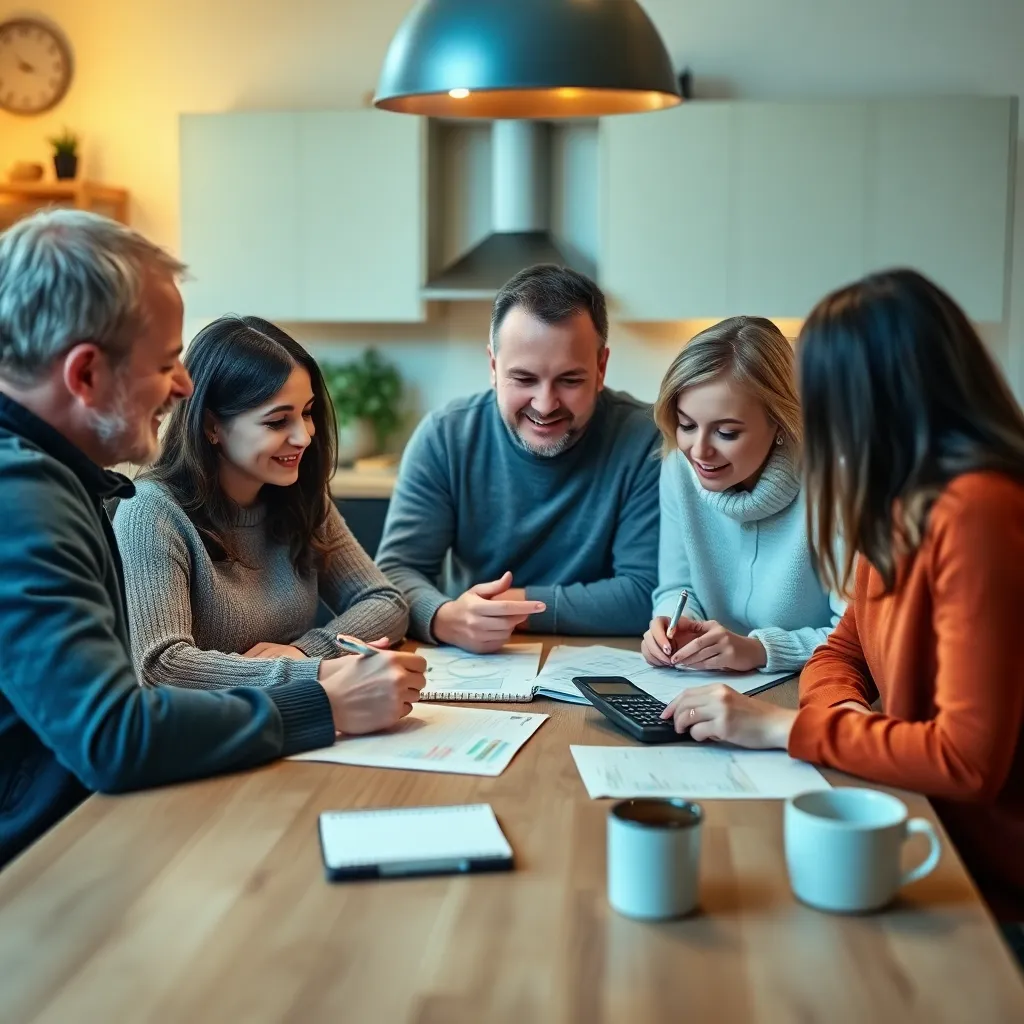 Nederlands gezin dat samen hun financiën plant aan de keukentafel