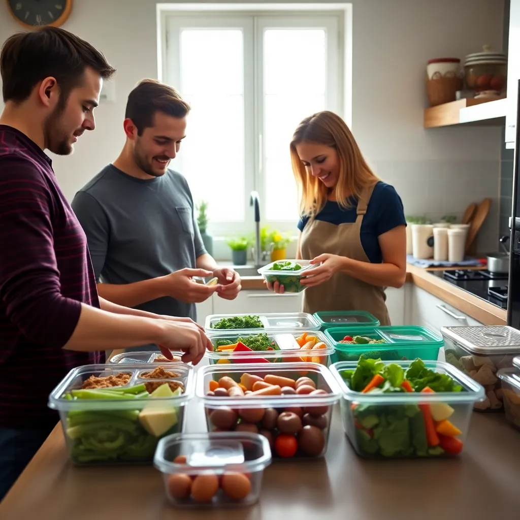 Nederlands gezin dat samen maaltijden voorbereidt voor de week