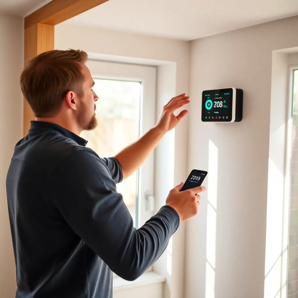 Man die energiebesparende apparaten installeert in zijn huis